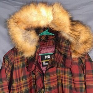 London Fog Plaid Bomber Jacket Fur Lined Hood Women's Size S
